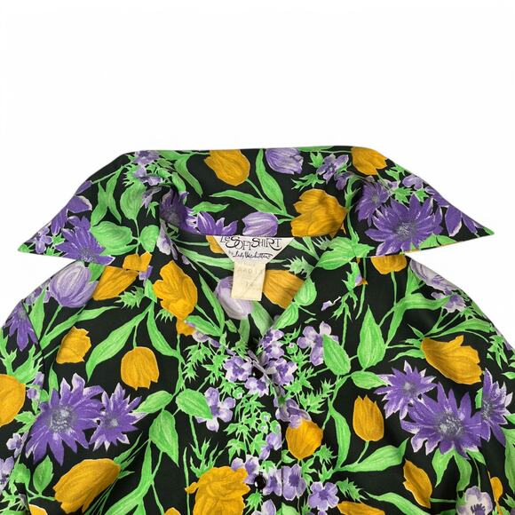 1970s Floral Print Blouse Le Soft Shirt Lady Manhattan Glows in UV Blacklight - Picture 10 of 10